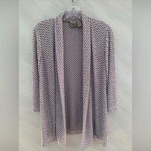 Chico’s Easywear 1 (M) Brown/White 3/4 Sleeve Open Front Cardigan